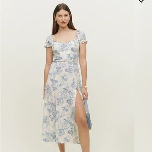 Reformation Connell Dress in Teacup - Blue & White Midi Dress